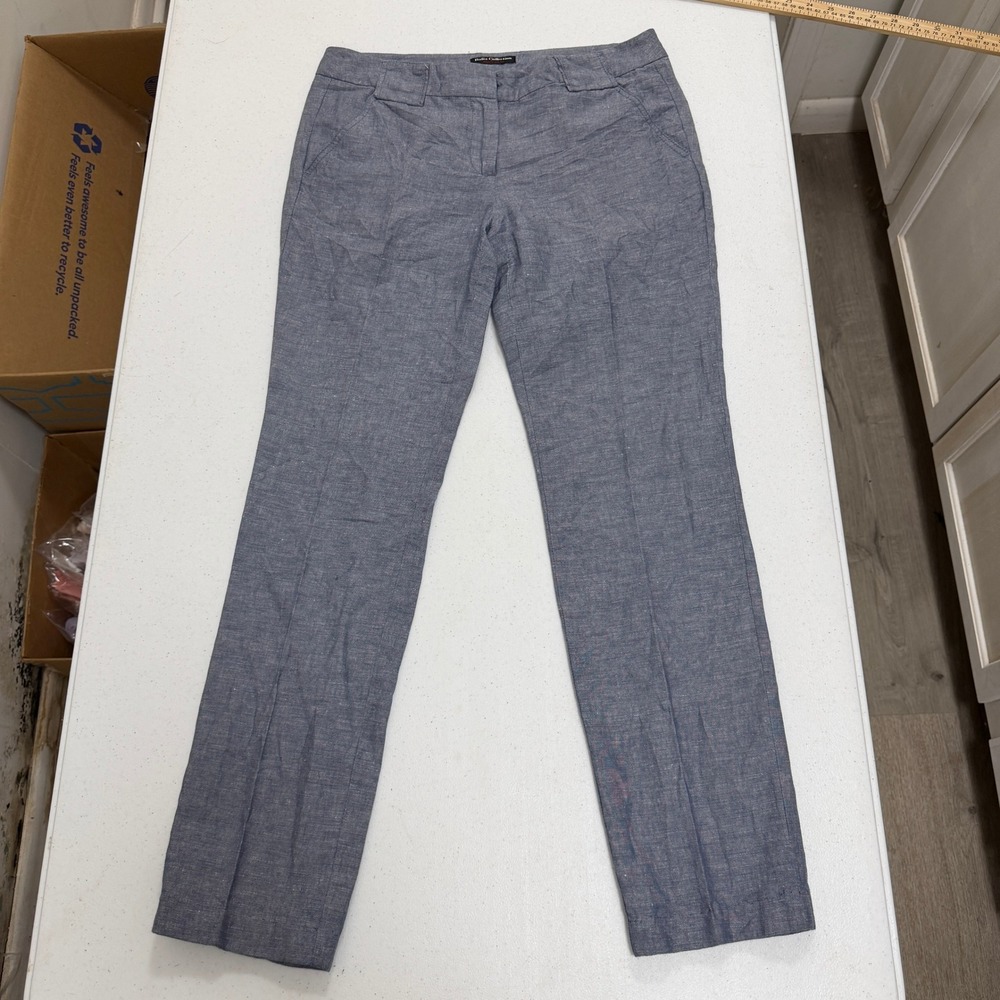Dalia Collection Blue Linen Cotton Blend‎ Modern Fit Straight Leg Pants Size 6